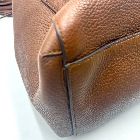 Auth Gucci Large Brown Pebbled Leather Lady Tassel Top Handle Tote Bag Preloved - Picture 9 of 15